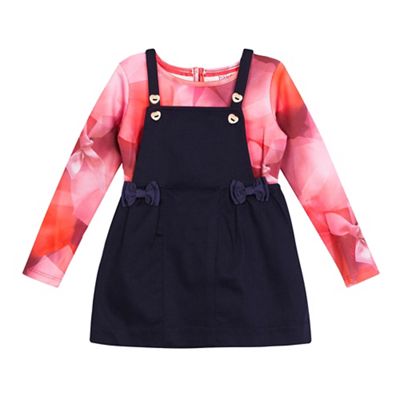 Baker by Ted Baker Baby girls' navy pinafore and pink bow print top set